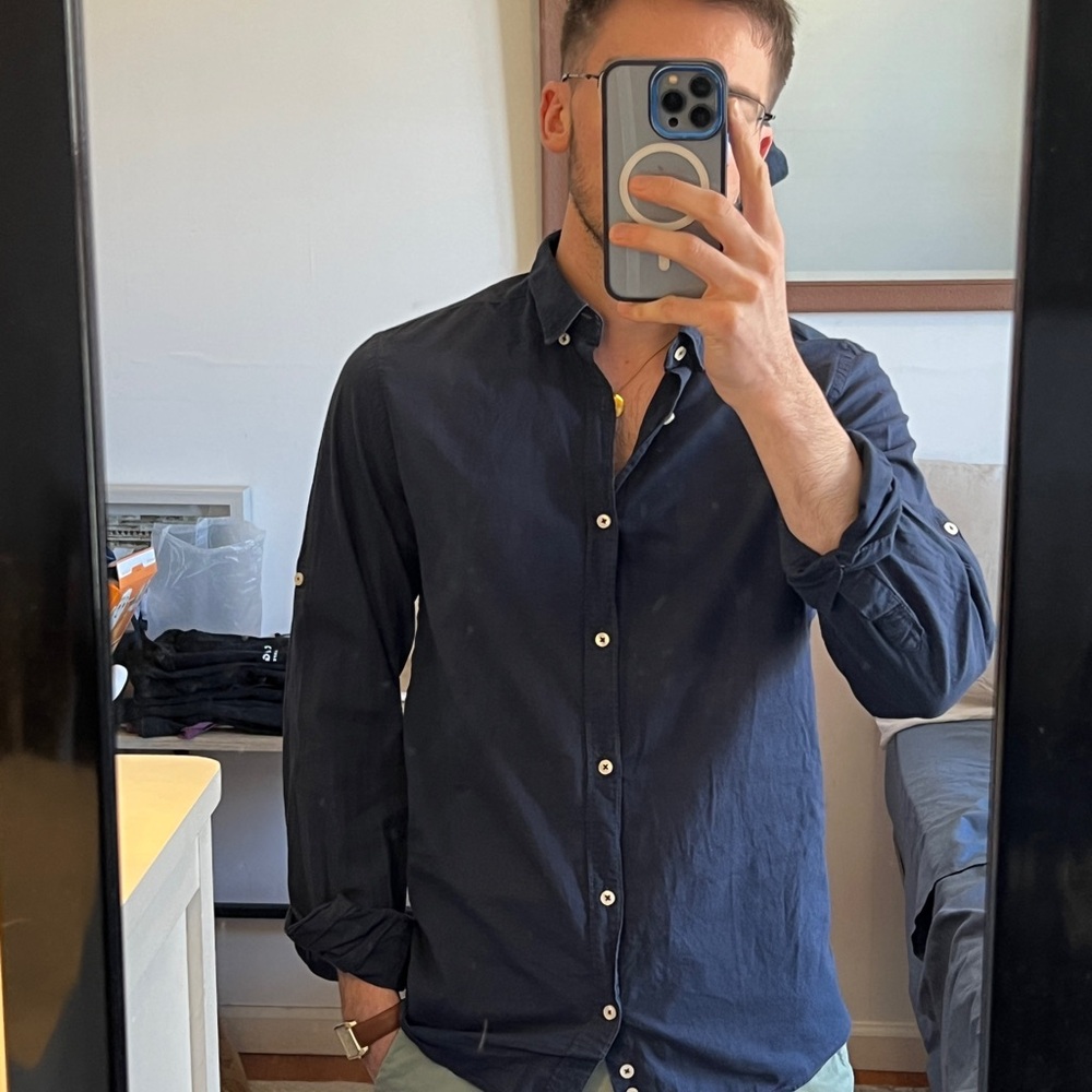Zara Man Navy blue button down shirt